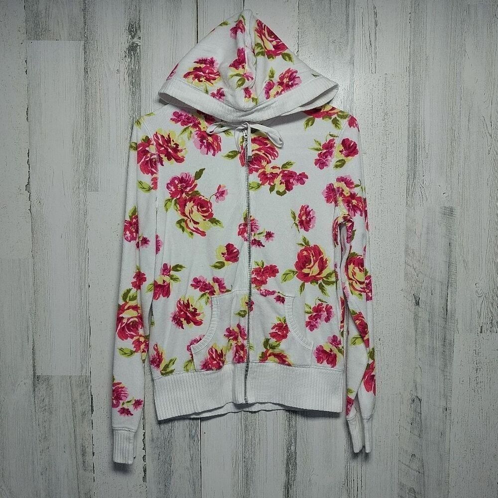 Victoria's Secret Women's Size Small White Floral Terrycloth Hoodie